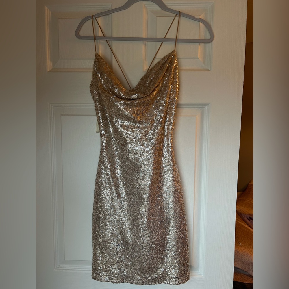 WINDSOR - SEQUIN COWL NECK HOMECOMING DRESS